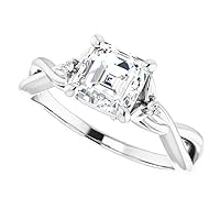 18K Solid White Gold Handmade Engagement Ring 1.0 CT Asscher Cut Moissanite Diamond Solitaire Wedding/Bridal Ring Set for Womens/Her Proposes Gift