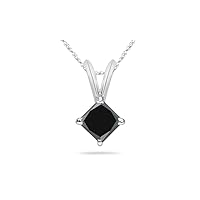 Princess Cut Black Diamond Solitaire Pendant AA Quality in 18K White Gold Available in Small to Large Sizes
