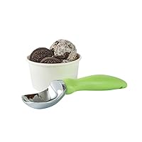 Restaurantware Comfy Grip 7.9 x 2 Inch Kitchen Ice Cream Scoop 1 Heavy-Duty Ice Cream Disher - Ergonomic PP Handle Dishwashable Green Metal Ice Cream Spade With Lid Opener Notch Multi-Use