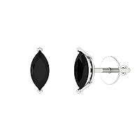 1.1 ct Marquise Cut Solitaire VVS1 Natural Black Onyx Pair of Stud Earrings Solid 18K White Gold Butterfly Push Back