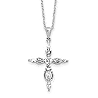 Cheryl M 925 Sterling Silver Rhodium Plated Brilliant cut and Marquise cut CZ Religious Faith Cross Necklace With 2 Inch Extender 18 Inch Jewelry for Women