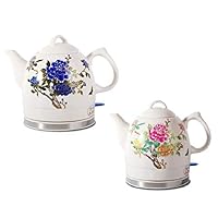 FixtureDisplays® Ceramic Electric Kettle with Peony Flower Pattern Two-tone 15000NEW-2D