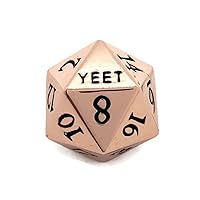 Copper Metal D20 YEET OOF Dice Critical Fail Steampunk F 20 Sided Die DND Brass Black Gunmetal Color Number for Role Playing Game Dungeons and Dragons D&D Pathfinder Shadowrun and Math Teaching