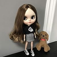 Clothes for Blythe Doll Licca Azone Ob24 Lijia Cloth T-Shirt Jeans Baby Dress Skirt (Black T-Shirt+Skirt)