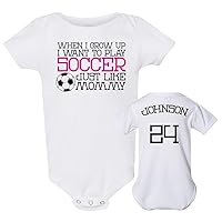 Baffle Custom Soccer Onesie, WHEN I GROW UP, SOCCER LIKE MOMMY, PINK, (Name & Number On Back), Jersey Style Personalization