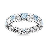 Aquamarine Heart-Shape Full Eternity Band Ring | Sterling Silver 925 With Rhodium Plated | Heart Shape Eternity Ring For Womans And Girls Wear Everyday