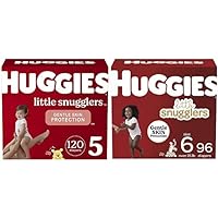 Baby Diapers Bundle: Huggies Little Snugglers Diapers Size 5 (27+ lbs), 120ct & Size 6 (35+ lbs), 96ct