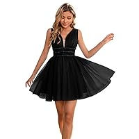 V-Neck Tulle Short Homecoming Dresses Sparkly Bead Spaghetti Straps A-Line Cocktail Dresses