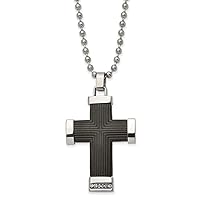 26.1mm Chisel Stainless Steel Polished Black Ip Plated With Preciosa Crystal Religious Faith Cross Pendant a Ball Chain Necklace 22 Inch Jewelry for Women
