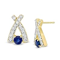 0.25 CT Round Created Blue Sapphire Intersection Stud Earrings 14K Yellow Gold Finish