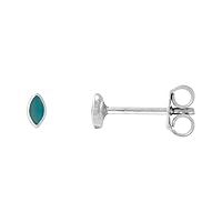 Dainty Sterling Silver Inlaid Stone Marquise Stud Earrings Nose Studs Shape, 5/32 inch (4mm) tall