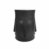 ENILSA Matte Black Ceramic Drum Stool with Four Faces, Creative Mask Porcelain Stool, Shoe-Changing Dressing Stool, Suitable for Balconies and Open-air Gardens.