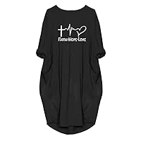 Faith Home Love Letters Printed Oversize Short Midi Dresses with Pockets for Women