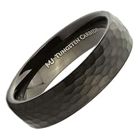 Custom Engraved Tungsten Carbide 4, 6 or 8mm Wedding Band Hammered Pattern Black Plated Ring