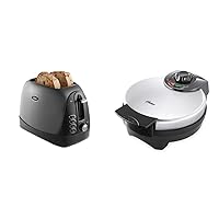 Oster 2 Slice, Bread, Bagel Toaster, Metallic Grey & Belgian Waffle Maker with Adjustable Temperature Control, Non-Stick Plates and Cool Touch Handle, Makes 8