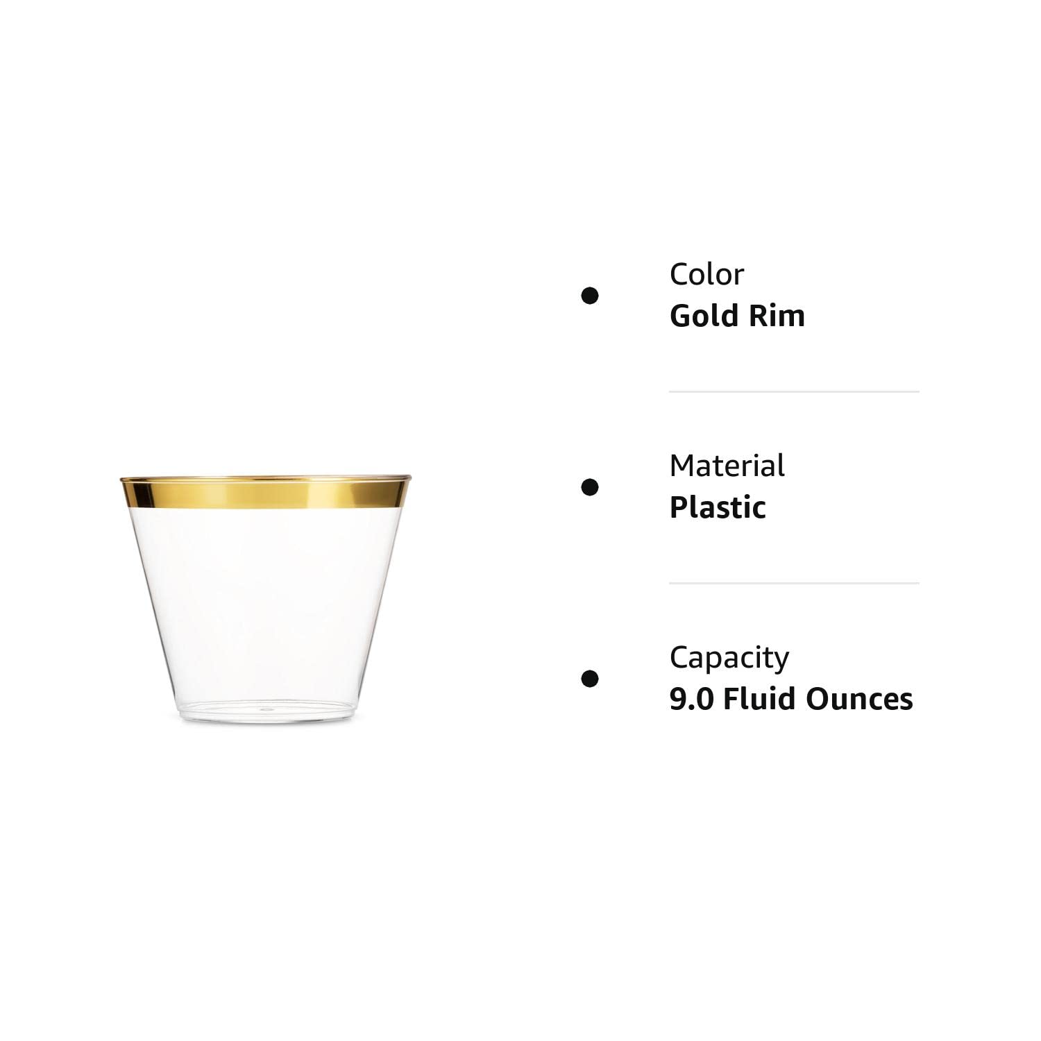 Munfix 100 Gold Plastic Cups 9 Oz Clear Plastic Cups Old Fashioned Tumblers Gold Rimmed Cups Fancy Disposable Wedding Cups Elegant Party Cups with Gold Rim