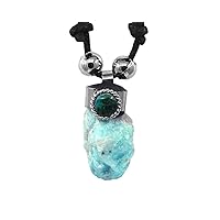 Natural Raw Rough Healing Gemstone Crystal Pendant Silver Metal Chrysocolla Adjustable Necklace - Womens Fashion Handmade Jewelry Boho Accessories (Amazonite)