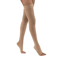 JOBST UltraSheer Thigh High with Silicone Dot Top Band, 15-20 mmHg Compression Stockings, Open Toe, Large, Natural