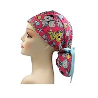 Cute Cartoon Polyester Women's Ponytail Scrub Work Cap (Kawaii Kitty)