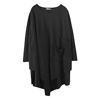 Black Vintage Irregular Dress Women Long Sleeve Pocket Casual Loose Mini Dresses Elegant Clothes Spring Autumn