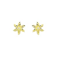 IGI Certified Gold Plated Sterling Silver Diamond Flower Stud Earrings For Women