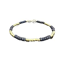 Natural Blue Sapphire 4mm Rondelle Shape Faceted Cut Gemstone Beads 7 Inch Gold Plated Clasp Bracelet For Men, Women. Natural Gemstone Link Bracelet. | Lcbr_01653