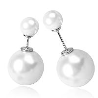 Mothers Day Gifts for Her Double Sided Ball Pearl Earrings for Women, 925 Sterling Silver Fashion Elegant Faux Front Back Pearl Stud Earrings