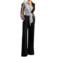 Lace Splic Jumpsuit for Elegant Women Long Sleeve Overalls Collar Bandage One Pieces Sexy Romper Pockets