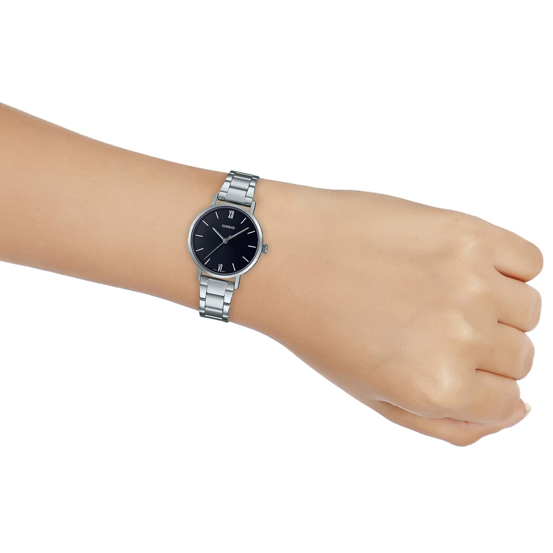 Casio LTP-VT02D-1A Women's Minimalistic Stainless Steel Black Dial 3-Hand Analog Watch