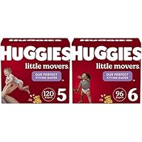Baby Diapers Bundle: Huggies Little Movers Diapers Size 5 (27+ lbs), 120ct & Size 6 (35+ lbs), 96ct