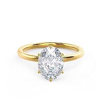 ISAAC WOLF 4 Carat Oval Cut 6 Prong Genuine Moissanite Diamond VVS1 Ring in 10k Solid White, Yellow OR Rose GOLD