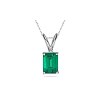 May Birthstone - Lab Created Emerald Cut Russian Emerald Solitaire Pendant in 14K White Gold Available in 5x3mm - 14x10mm