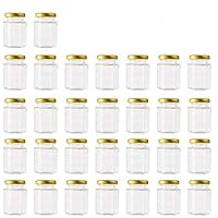 4 oz Clear Hexagon Jars,Small Glass Jars With Lids(Golden),Mason Jars For Herb,Foods,Jams,Liquid,Spice Jars For Storage 30 Pack