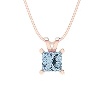 Clara Pucci 0.50 ct Princess Cut Genuine Blue Simulated Diamond Solitaire Pendant Necklace With 18