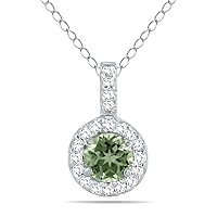 SZUL 1/2 Carat TW Halo Genuine Gemstone And Natutal Diamond Pendant Available in Amethyst, Emerald, Ruby + More in 10K White Gold