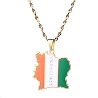 Stainless Steel Ivory Coast Map Flag Pendant Necklaces Cote d'Ivoire Jewelry