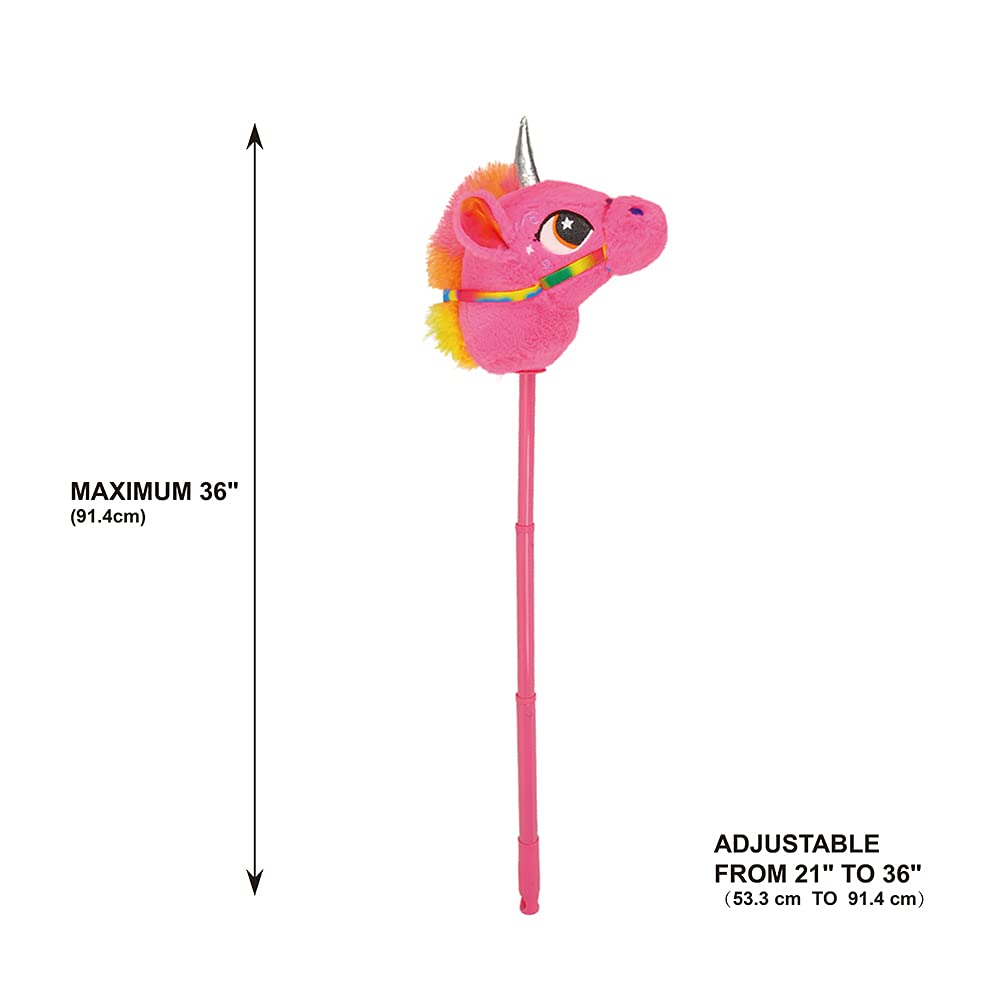 Linzy Plush Unicorn Riding Stick, with Galloping Sounds, Adjustable Telescopic Stick, Adjust to 3 Different Sizes, Kids of Different Ages, Pink (57800PINK)
