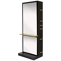 Buy-Rite Milan Single Sided-Styling Station for Professional Salons and Barbershops, Full Length Mirror with Front Metal Shelf, Slide-Out Tool Panel, NIN-MSN-01 (Gloss Black)