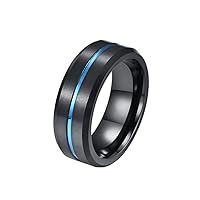 Unisex Tungsten Steel Classic 2 Color Splicing Ring Groove Beveled Edge Matte Brushed
