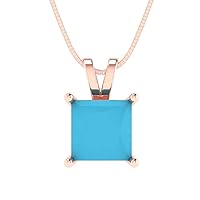 1.95ct Princess Cut Simulated Blue Turquoise Gem Solitaire Pendant Necklace With 16