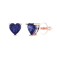 1.0 ct Brilliant Heart Cut Solitaire Simulated Tanzanite Pair of Stud Everyday Earrings Solid 18K Rose Gold Screw Back