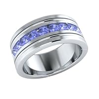 1.00 CT Round Cut Channel Set Blue Tanzanite Men's Weding Anniversary Band Ring Sizable Real 925 Sterling Silver