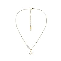 Imitation Pearl & Goldtone Butterfly Pendant Necklace