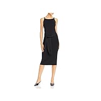 Helmut Lang Womens Black Tie Ribbed Sleeveless Square Neck Midi Wear to Work Body Con Dress L