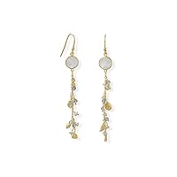 14k Gld Plated 925 Sterling Silver Rainbow Celestial Moonstone Labradorite and Pearl Drop Earring French Wire Ear Jewelry for Women
