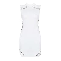 UONBOX Women's Sleeveless Hollow Out Mini Club Bandage Dress with Metal Adorned