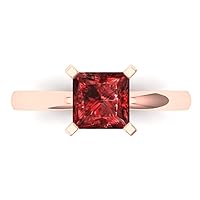 Clara Pucci 1.50 ct Princess Cut Solitaire Natural VVS1 Red Garnet Engagement Wedding Bridal Promise Anniversary Ring 18K Rose Gold
