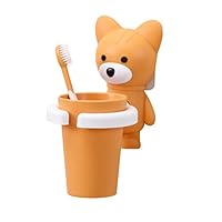 Kids Yellow Cartoon Fox Toothbrush Holder with Rinse Cup Suction Cup Wall Hanging Organizer for Bathroom Toothpaste Utensils Toothbrush Holders