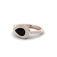 1.0 CT Halo Pear Shpaed Black Onyx Engagement Ring 14k Gold Black Onyx Antique Wedding Ring Art Deco Black Gemstone Bridal Ring for Women Proposal/Anniversary/Promise Ring