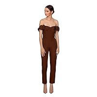 VeraQueen Women's Sweetheart Jumpsuits Evening Dresses with Detachable Skirt Prom Gowns Pants (28W, Coffee-1)